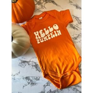 Hello Pumpkin Orange One Piece Body Suit 6 Months
